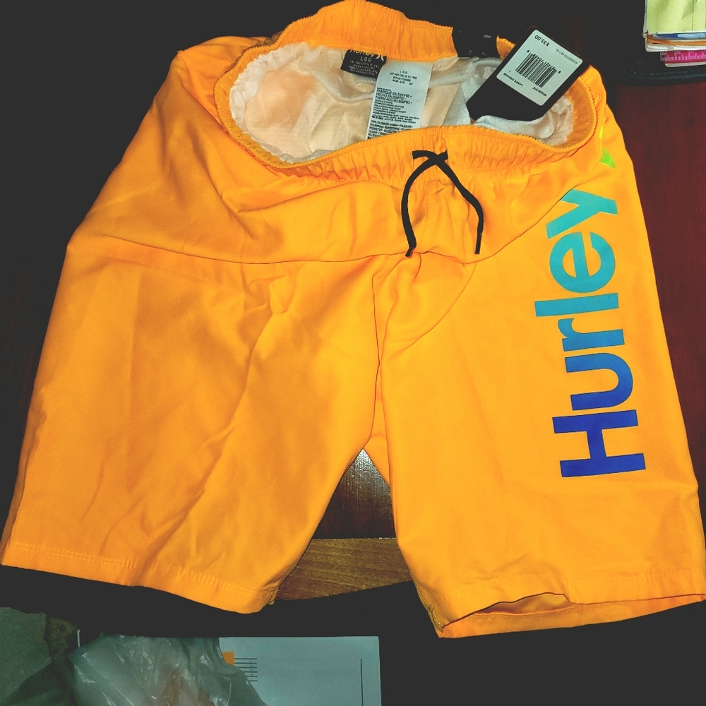 New WITH Tags! L Hurley Bright LASER ORANGE Swim Trunks Bathing Suit Surf Shorts